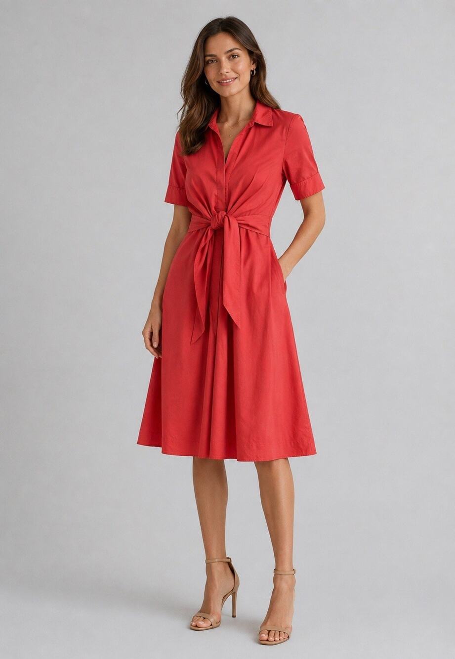 Lauren Ralph Lauren Women’s Size 10 Coral Pink Cotton Blend Tie Waist Shirtdress